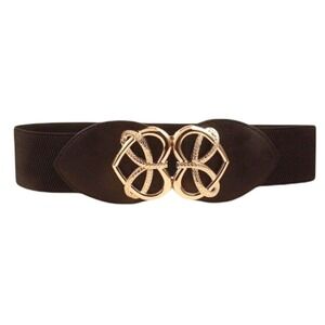 Womens Black Gold snake buckle wide waist stretch belt retro corset boho elastic